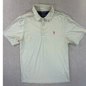 William Murray Men's Small White Orange Sandy Tiles Pattern 4 Button Golf Polo